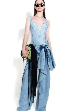 ACID WASH BOYFRIEND TROUSERS WITH BIG BOW