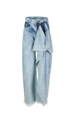 ACID WASH BOYFRIEND TROUSERS WITH BIG BOW