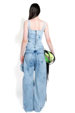 ACID WASH BOYFRIEND TROUSERS WITH BIG BOW