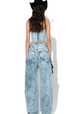 ACID WASH DENIM BOYFRIEND TROUSERS