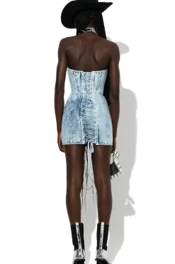 ACID WASH DENIM CORSET DRESS
