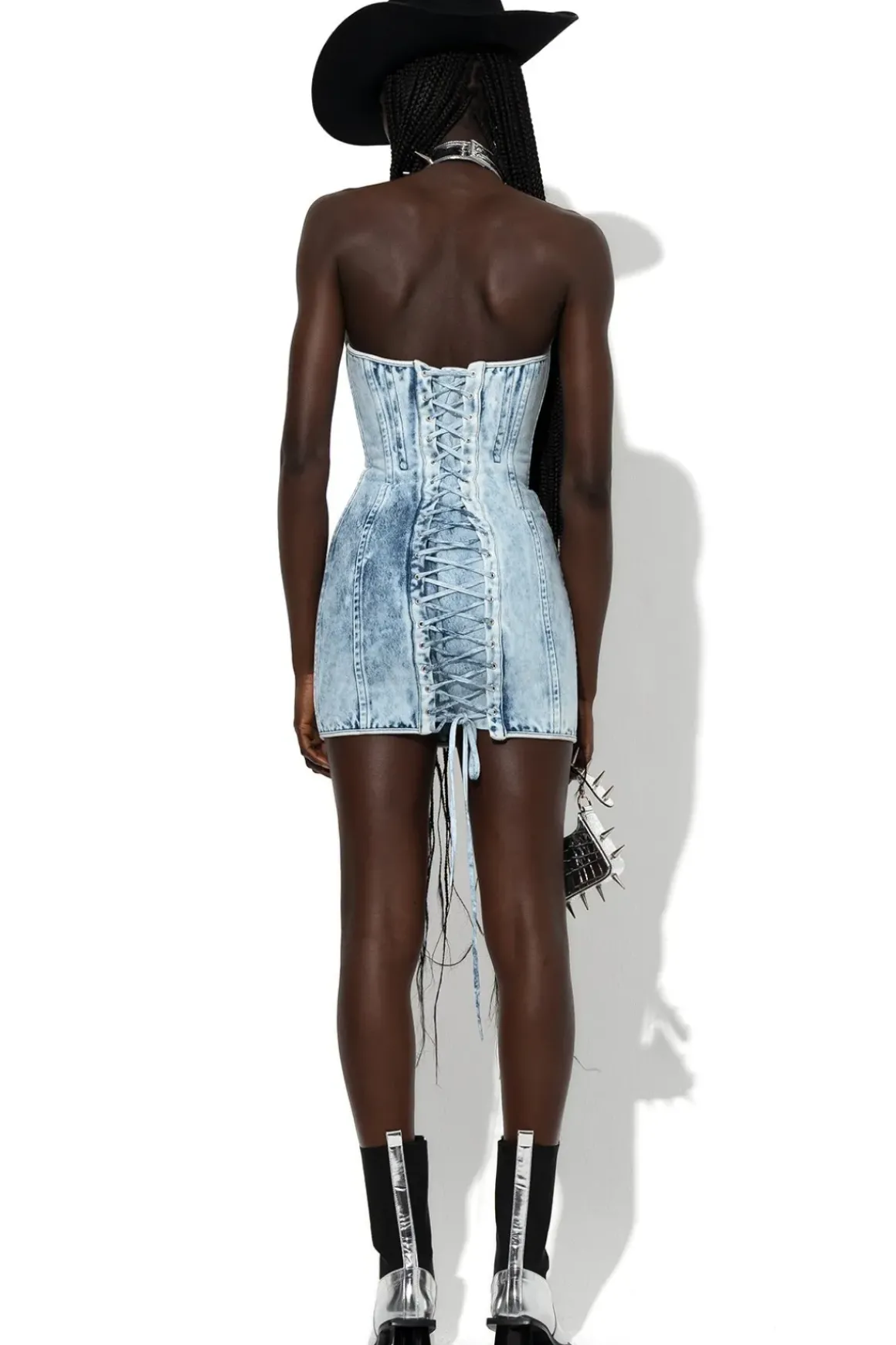 ACID WASH DENIM CORSET DRESS