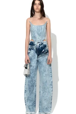 ACID WASH DENIM DOUBLE WAIST BOYFRIEND TROUSERS