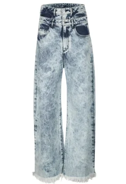 ACID WASH DENIM DOUBLE WAIST BOYFRIEND TROUSERS