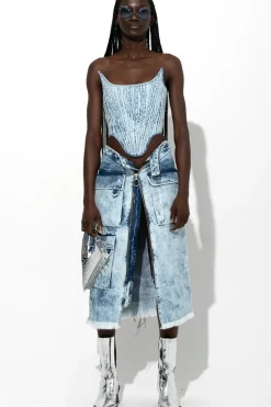 ACID WASH DENIM MULTI POCKET SKIRT