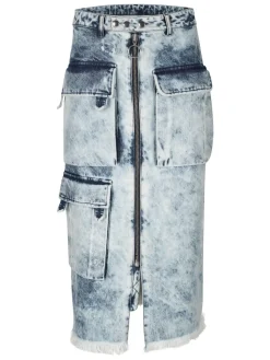 ACID WASH DENIM MULTI POCKET SKIRT