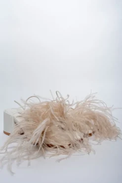 BEIGE FEATHER STRAPPY SANDAL