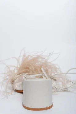 BEIGE FEATHER STRAPPY SANDAL