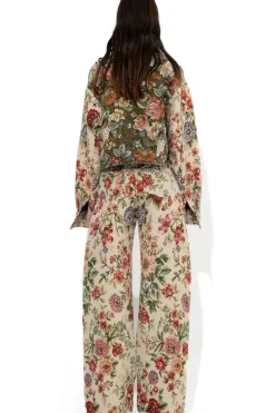 BEIGE FLORAL BROCADE BOYFRIEND TROUSERS