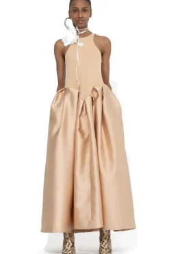 BEIGE FULL SKIRT TANK TOP DRESS