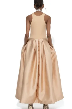 BEIGE FULL SKIRT TANK TOP DRESS