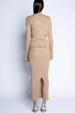 BEIGE MERINO WOOL FEATHER LONG SKIRT
