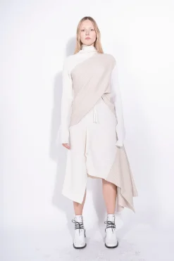 BEIGE PATCHWORK DRAPED JUMPER IN MERINO KNIT