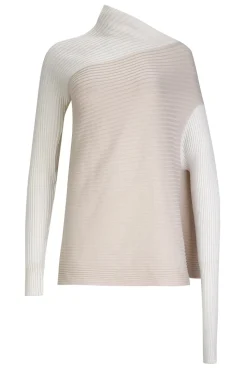 BEIGE PATCHWORK DRAPED JUMPER IN MERINO KNIT