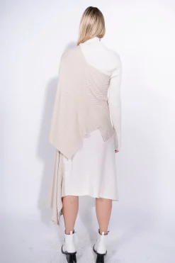 BEIGE PATCHWORK DRAPED JUMPER IN MERINO KNIT