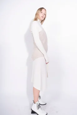 BEIGE PATCHWORK DRAPED JUMPER IN MERINO KNIT