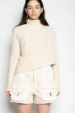 BEIGE RECYLED COTTON KNIT DRAPED JUMPER
