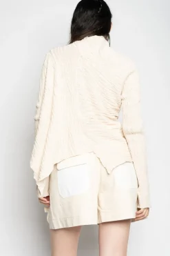 BEIGE RECYLED COTTON KNIT DRAPED JUMPER