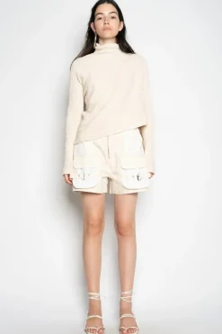 BEIGE RECYLED COTTON KNIT DRAPED JUMPER
