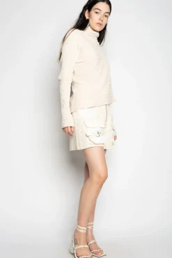 BEIGE RECYLED COTTON KNIT DRAPED JUMPER