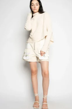 BEIGE RECYLED COTTON KNIT DRAPED JUMPER