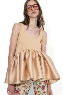 BEIGE SLEEVELESS PUFF HEM TOP