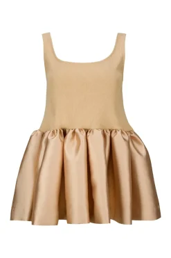 BEIGE SLEEVELESS PUFF HEM TOP