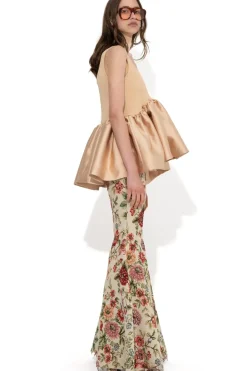 BEIGE SLEEVELESS PUFF HEM TOP