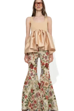 BEIGE SLEEVELESS PUFF HEM TOP