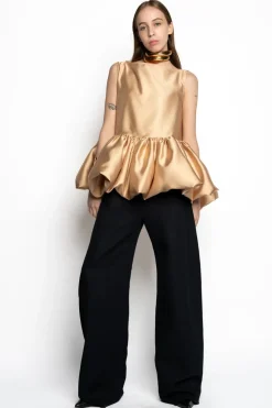 BEIGE SLEEVELESS PUFF HEM TOP