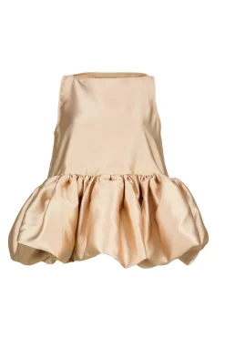 BEIGE SLEEVELESS PUFF HEM TOP