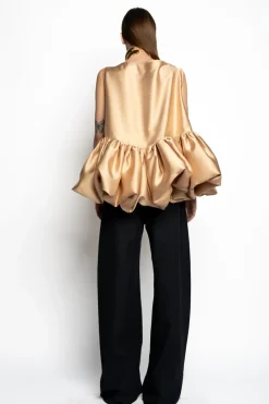 BEIGE SLEEVELESS PUFF HEM TOP