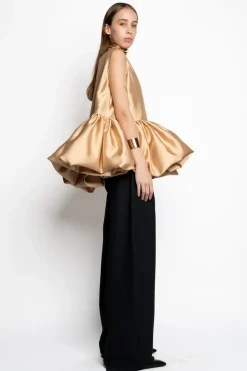 BEIGE SLEEVELESS PUFF HEM TOP
