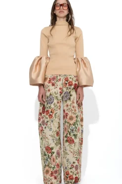 BEIGE TURTLENECK PUFF SLEEVE TOP