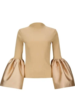 BEIGE TURTLENECK PUFF SLEEVE TOP