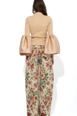 BEIGE TURTLENECK PUFF SLEEVE TOP