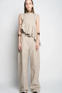 BEIGE WOVEN BOYFRIEND TROUSERS