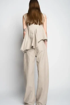 BEIGE WOVEN BOYFRIEND TROUSERS
