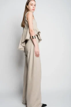 BEIGE WOVEN BOYFRIEND TROUSERS