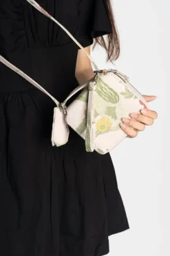 BIRD BROCADE WALLET BAG WITH FEATHER STRAP