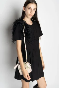BIRD BROCADE WALLET BAG WITH FEATHER STRAP