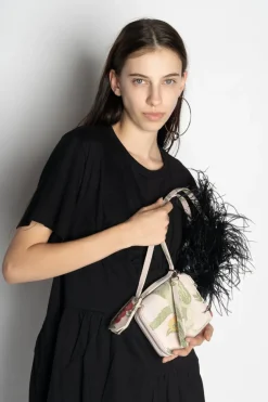 BIRD BROCADE WALLET BAG WITH FEATHER STRAP