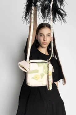 BIRD BROCADE WALLET BAG WITH FEATHER STRAP