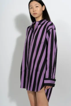 BLACK AND LILAC STRIPED XXL SHIRT