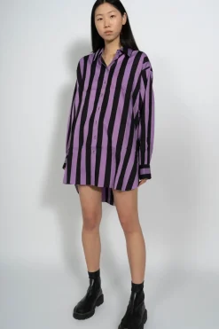 BLACK AND LILAC STRIPED XXL SHIRT