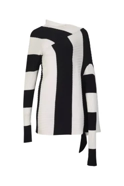 BLACK AND WHITE DRAPED JUMPER