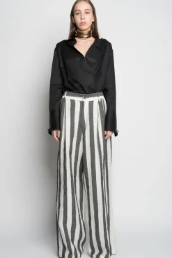 BLACK AND WHITE STRIPES WIDE LEG TROUSERS