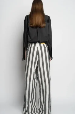 BLACK AND WHITE STRIPES WIDE LEG TROUSERS
