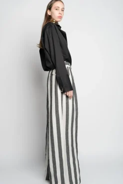 BLACK AND WHITE STRIPES WIDE LEG TROUSERS