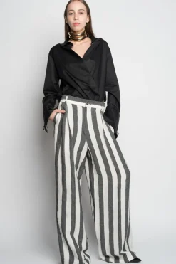BLACK AND WHITE STRIPES WIDE LEG TROUSERS